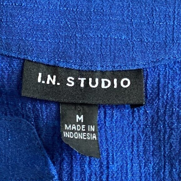 I.N. Studio Button Front Top Roll Tab Sleeve Sz M Blue #106B - Picture 6 of 8